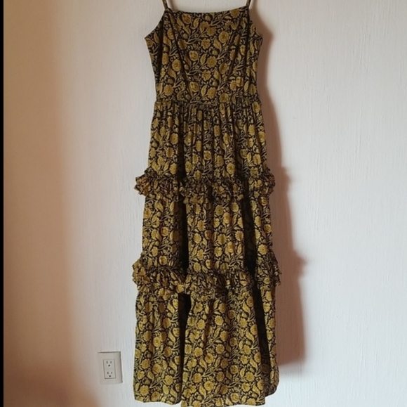 Nicholas Adele Tiered Smocked Yellow/Black Bohemian Floral Dress - Picture 4 of 15